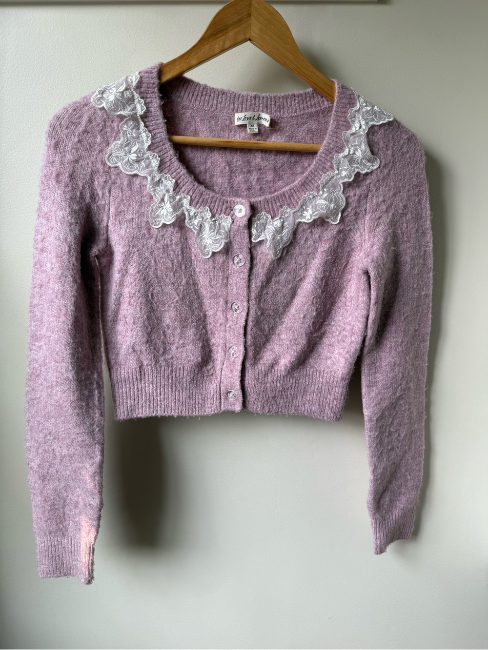 FOR LOVE & LEMONS Cropped Arinah Cardigan Pink Lace Coquette Balletcore Girly XS